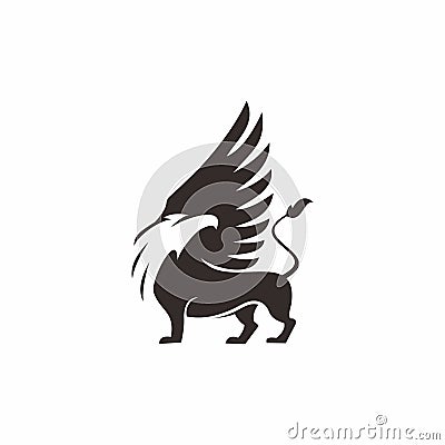 Simple black illustration of griffin the mythical creatures Vector Illustration