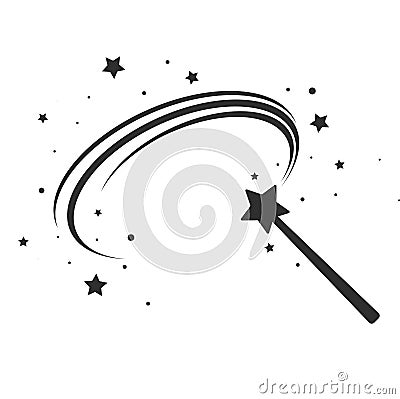 Simple black magic wand icon vector with stars, magic wand logo, fairy tale sign, magician symbol Vector Illustration