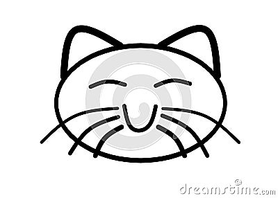 A simple black outlined shape of the face of a happy smiling cat Cartoon Illustration