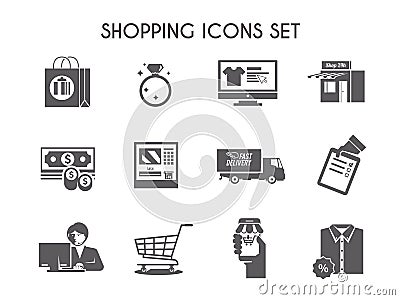 Simple black shopping vector icon set Vector Illustration