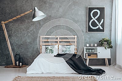 Simple black and white bedroom Stock Photo