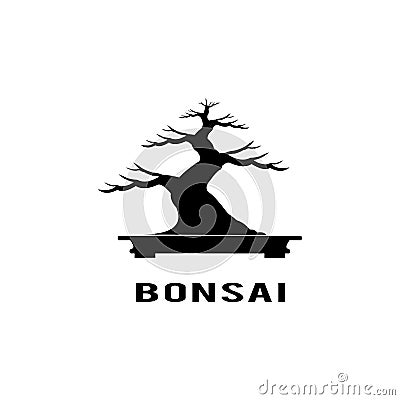 Simple black and white bonsai silhouette vector logo design Vector Illustration