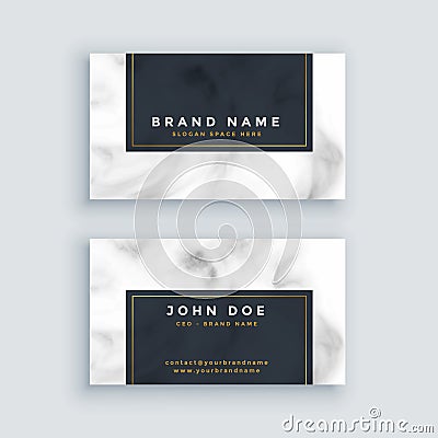 Simple black and white business card with marble texture Vector Illustration