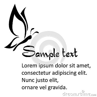 Simple black and white butterfly template with sample text, beau Vector Illustration