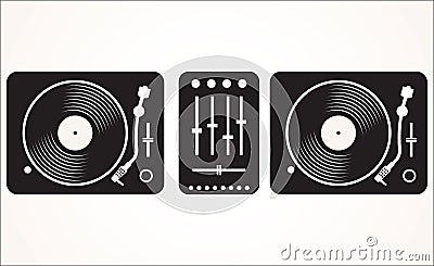 Simple black and white dj mixing turntable set illustration Stock Photo