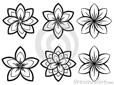 Simple Black and White Flowers Vector Illustration