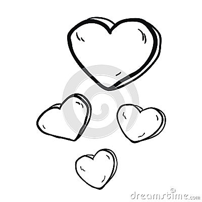 Simple black and white freehand drawn cartoon hearts Vector Illustration