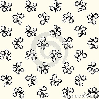 Simple black and white gooseberry pattern Vector Illustration