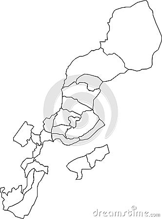 Blank white quarters map of Lugano, Switzerland Vector Illustration