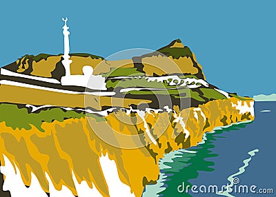 Rock of Gibraltar from Europa Point vector illustration Cartoon Illustration