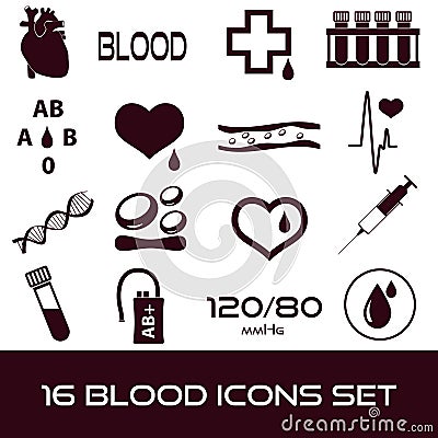 16 simple blood vector icons set Vector Illustration