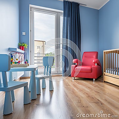Simple blue baby room Stock Photo