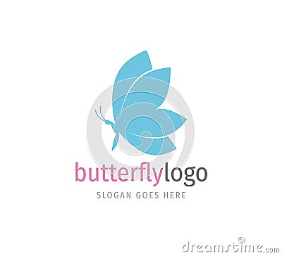 simple blue beautiful butterfly vector logo design open wings from side view Stock Photo