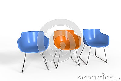 Simple blue and orange plastic chairs Stock Photo