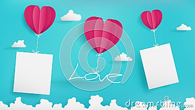 Simple blue sky of Valentine`s day as craft paper design. Vector Illustration