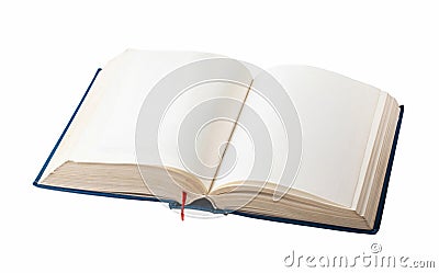 Simple blue thick book spread open with empty white blank empty pages, mockup template for own text images, angle, nobody, Stock Photo