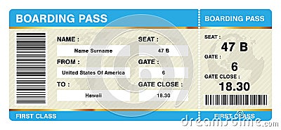 Simple boarding pass ticket on white background Vector Illustration