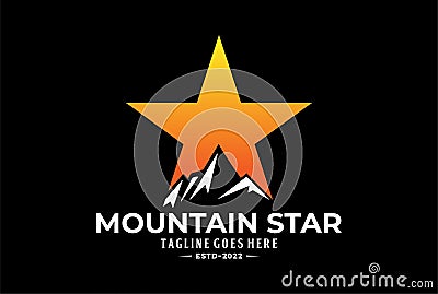 Simple Bold Black Mountain with Star for Adventure Outdoor logo design Stock Photo