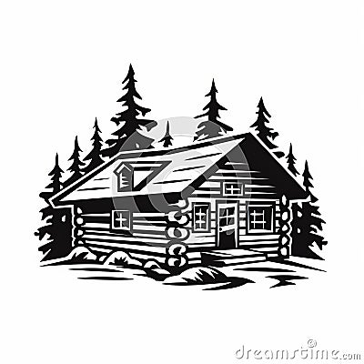 Simple Bold Black And White Log Cabin Graphic Stock Photo