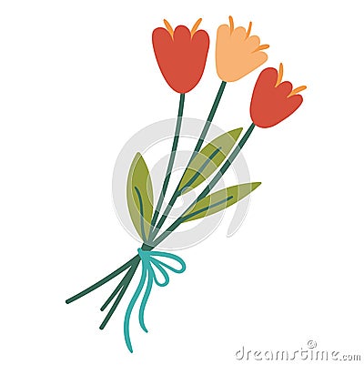 Simple bouquet tulip flowers on white isolated background Vector Illustration