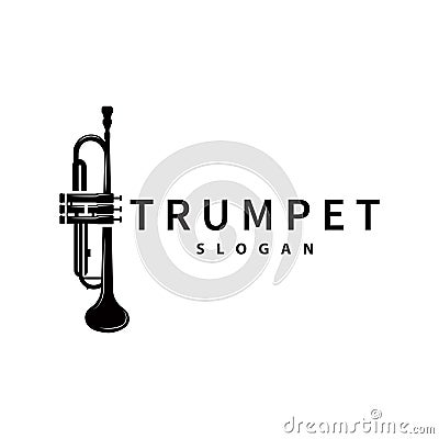 simple brand silhouette design brass musical instrument trumpet, classic jazz trumpet logo Vector Illustration