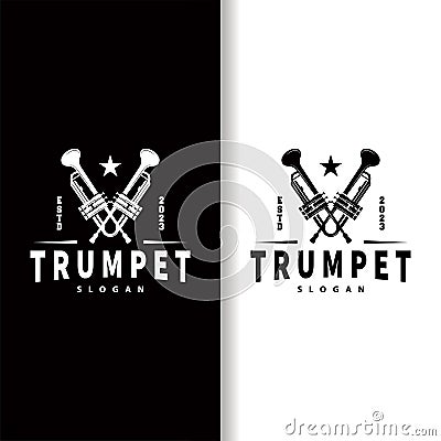 simple brand silhouette design brass musical instrument trumpet, classic jazz trumpet logo Vector Illustration