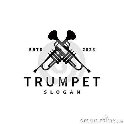 simple brand silhouette design brass musical instrument trumpet, classic jazz trumpet logo Vector Illustration