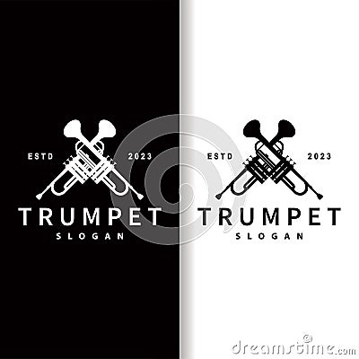 simple brand silhouette design brass musical instrument trumpet, classic jazz trumpet logo Vector Illustration