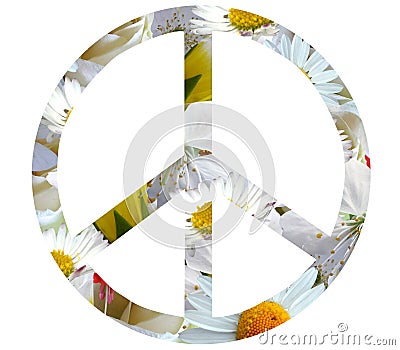 White flowers hippies peace icon isolated on white background Stock Photo