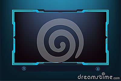 Simple broadcast screen interface design with blue colors on a dark background. Live gaming screen border vector for online gamers Vector Illustration