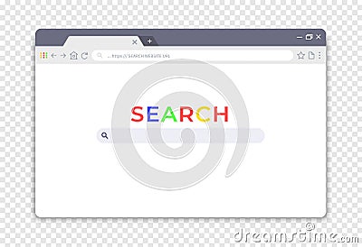 Simple browser interface. Website window search. Web page UI with buttons and elements for online finding information by keywords Vector Illustration