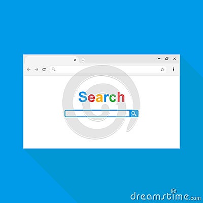 Simple browser window on blue background. Browser search. Flat vector stock illustration EPS 10 Vector Illustration