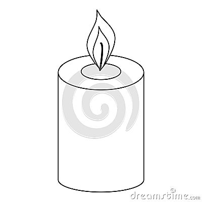 Simple burning candle, doodle style vector outline for coloring book Vector Illustration