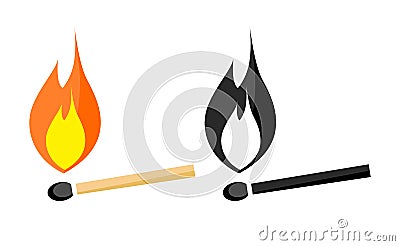 Simple burning match icon. Black and white, color version. vector. Vector Illustration