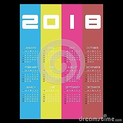 2018 simple business wall calendar with vertical color stripes eps10 Vector Illustration