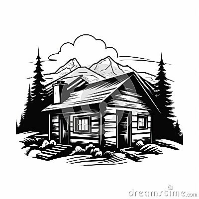 Simple Cabin: Bold Black And White Logo Style Vector Art Stock Photo