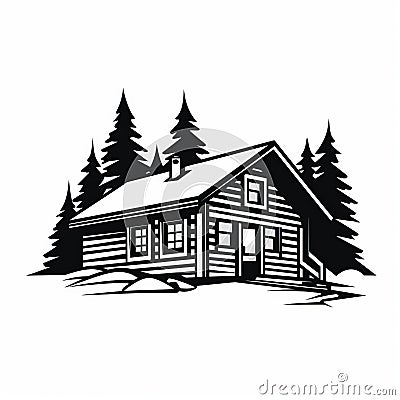 Simple Cabin House Vector Illustration - Clean Logo Style Art Cartoon Illustration