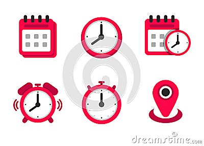 Simple calendar and clock vector illustration isolated on white background Cartoon Illustration