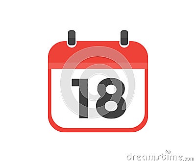 Simple calendar with date 18 day eighteen logo design. Calendar icon flat day 18. Cartoon Illustration