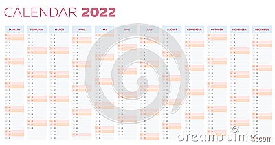 The 2022 calendar planner template with vertical monthly columns Stock Photo