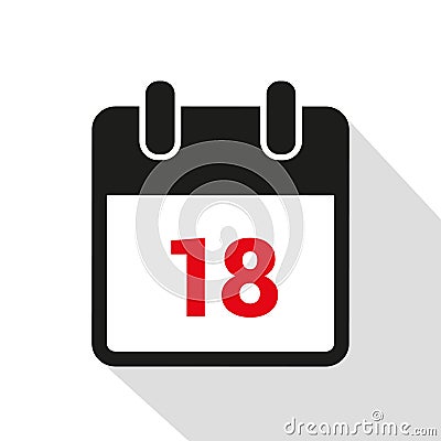 Simple calendar icon 18 on white background Vector Illustration