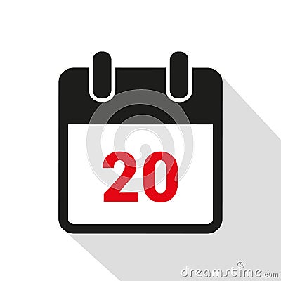 Simple calendar icon 20 on white background Vector Illustration