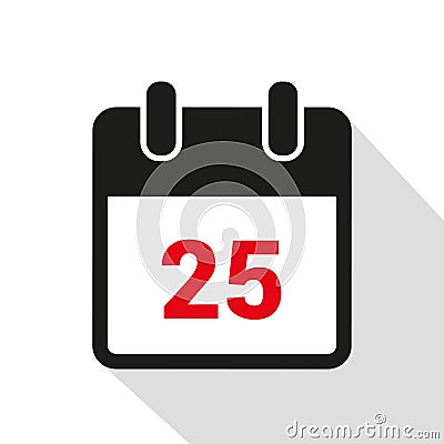 Simple calendar icon 25 on white background Vector Illustration