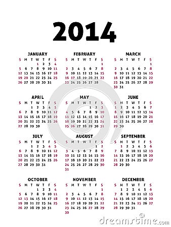 Simple 2014 Calendar Vector Illustration