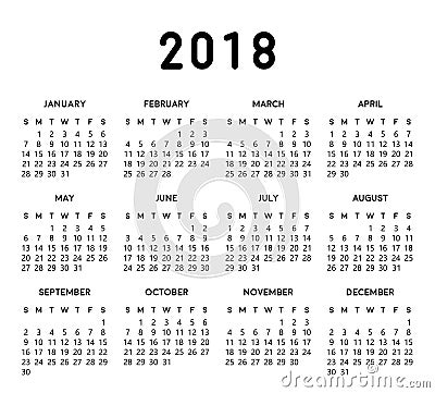 2018 Simple Calendar Vector Illustration