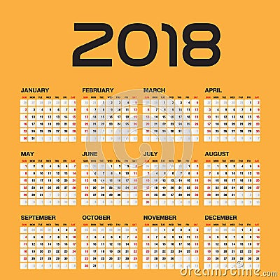Simple calendar for 2018 Year Vector Illustration