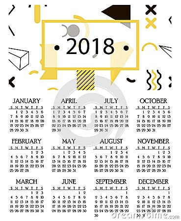 Simple calendar for 2018 and 2019, 2020 years template date day design month business organizer planner vector Vector Illustration