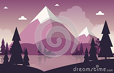 Simple Calm Mountain Forest Wild Nature Scene Landscape Monochrome Illustration Vector Illustration