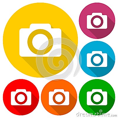Simple Camera Icons set with long shadow Stock Photo