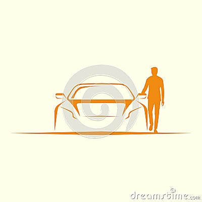 Simple car and man vector logo icon illustration in orange color Vector Illustration